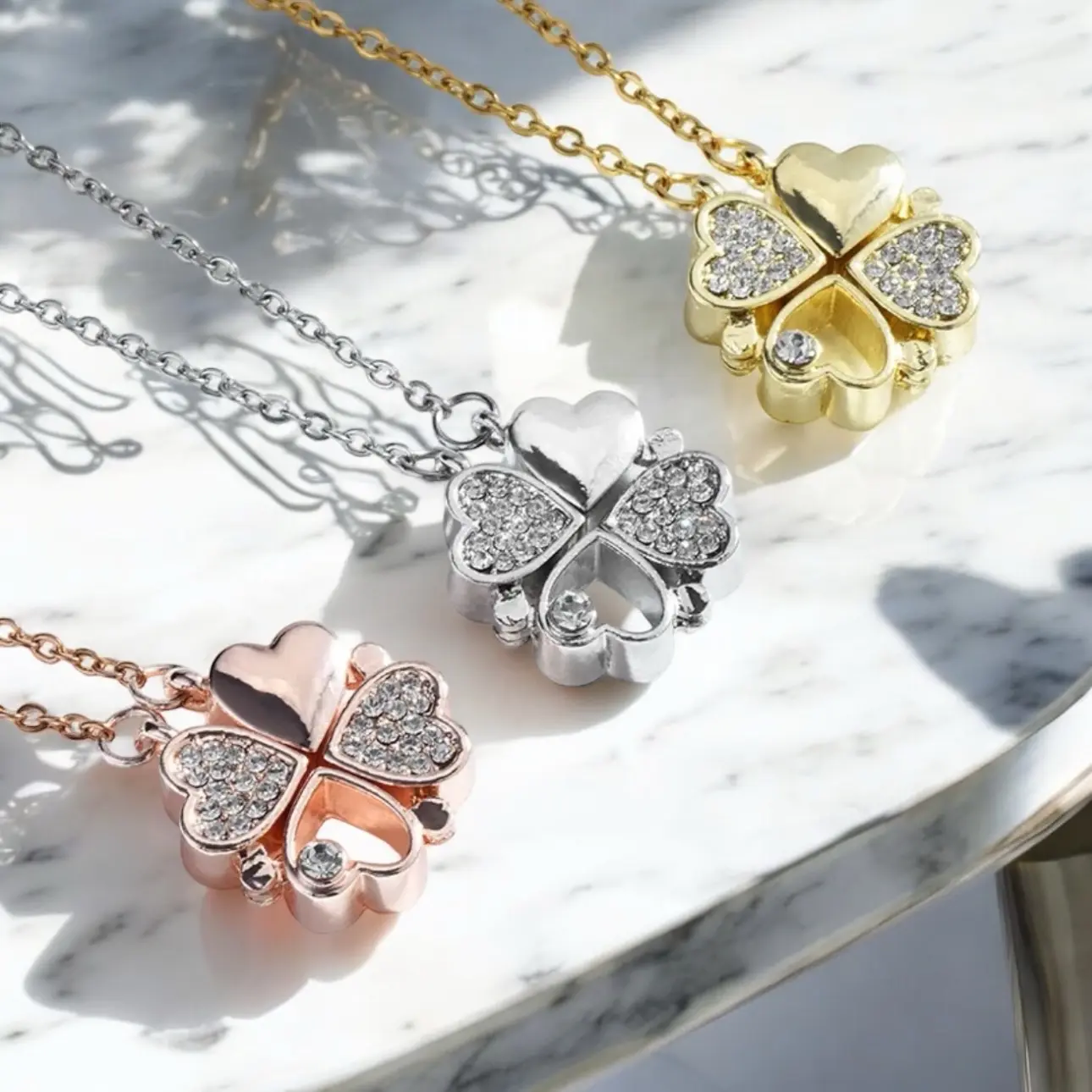 Magnetic Crystal Clover Necklace for Women - Stainless Steel, Long-Lasting