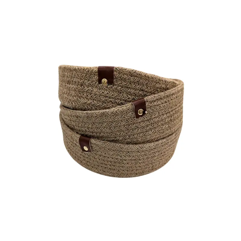 Handmade Jute Basket Set - 3 Pieces, Round, Washable, Available in Grey and Brown 3