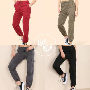 Rela Rela Elasticated Waistband Pocket Detail Cargo Pants UK 6-16 Womenswear Bottom Basic Hip Trouser Activewear Athletic