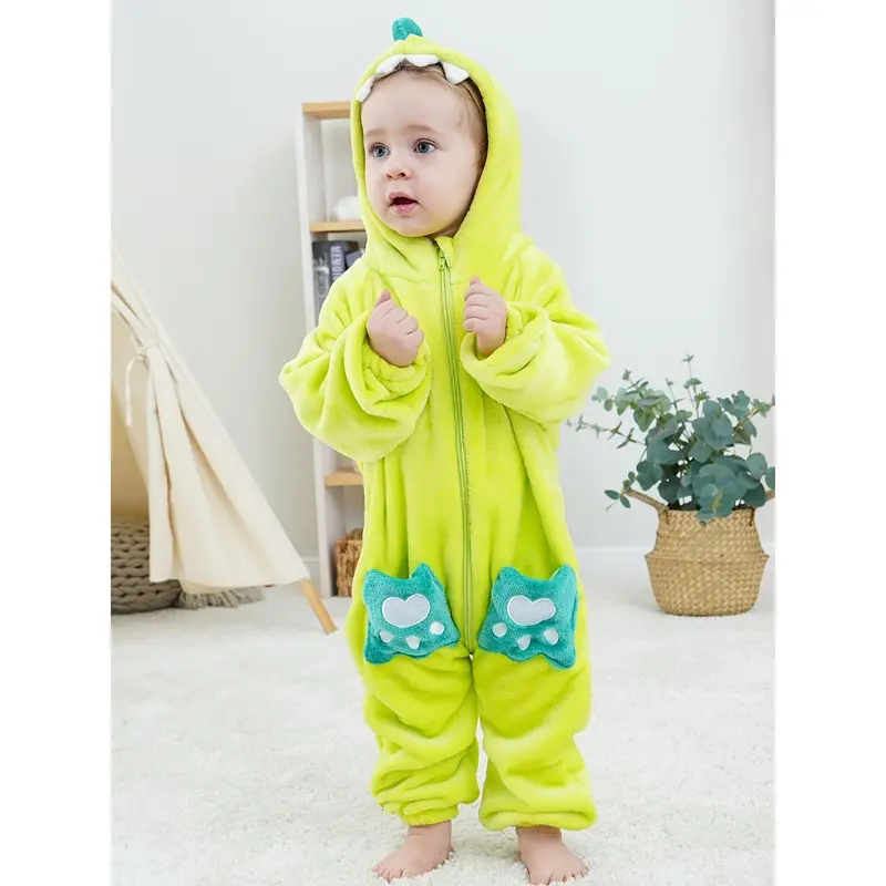 Cozy Youngsters' Dinosaur Hooded Pajamas - Plush, Long-Sleeve Onesie for Boys & Girls, Perfect for Halloween, Christmas & New Year 2