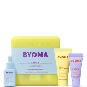 BYOMA BRIGHTENING STARTER KIT - Mini Creamy Jelly Cleanser 30ml, Mini Moisturising Rich Cream 15ml, Mini Brightening Serum 15ml. Blend Green Tea
