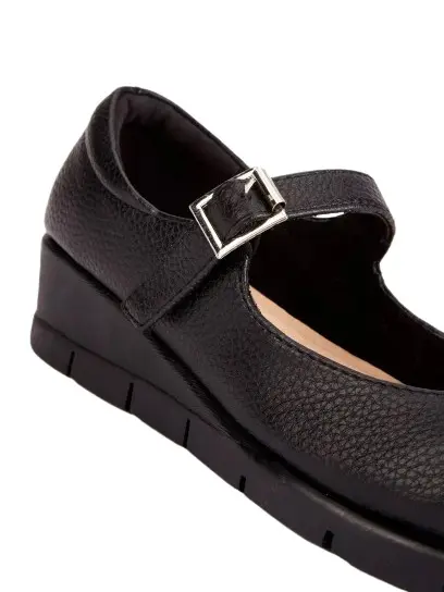 LADIES GIRLS BLACK MARY JANE WEDGE SHOES PUMPS DOLLY WORK SCHOOL Walking Shoes Elegant Footwear Classy Stylish Women 2