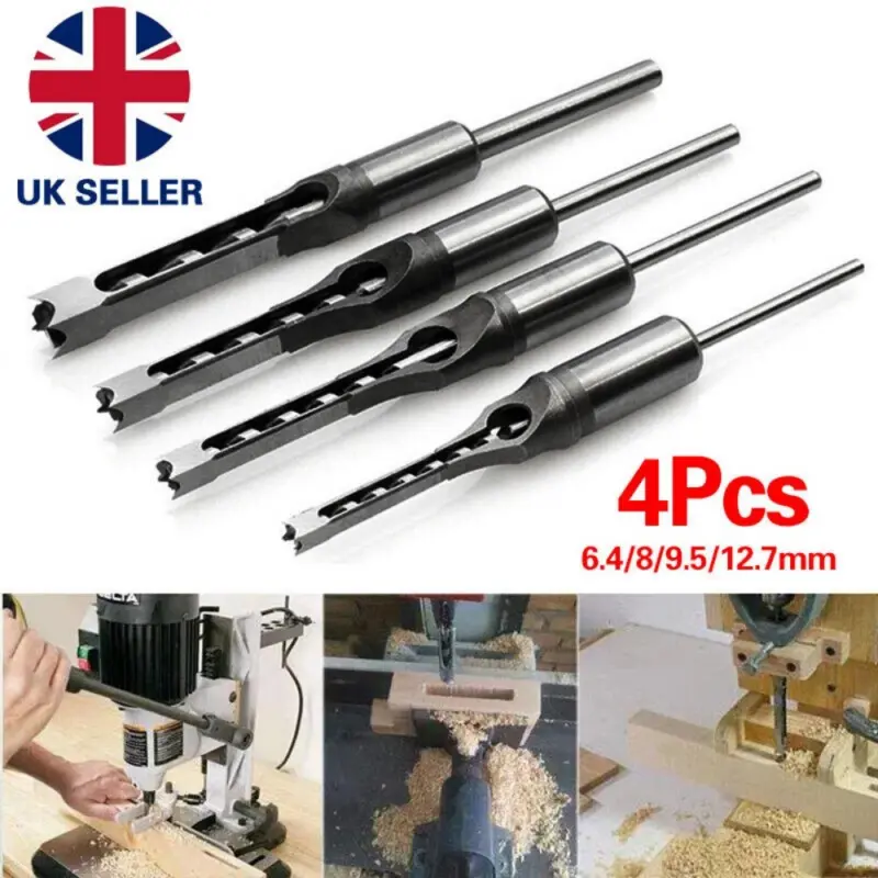 ⭐[Delivery In 2-3 Days]⭐4PCS/set Square Hole Saw Drill Bits Woodworking Mortising Chisel Drill Bit Set 5