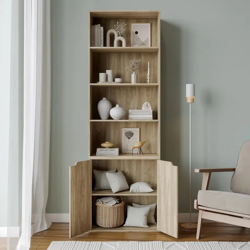 6-Tier Bookcase with 2-Doors And 4 Shelves On Top Of That 7