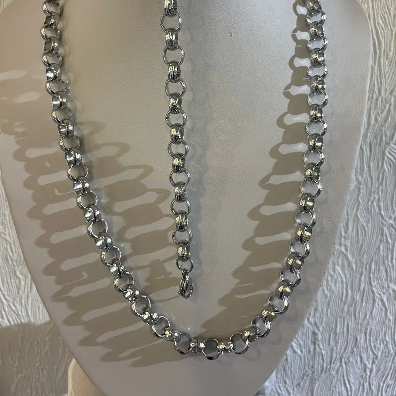 Belcher necklace and bracelet set silver diamond cut 3