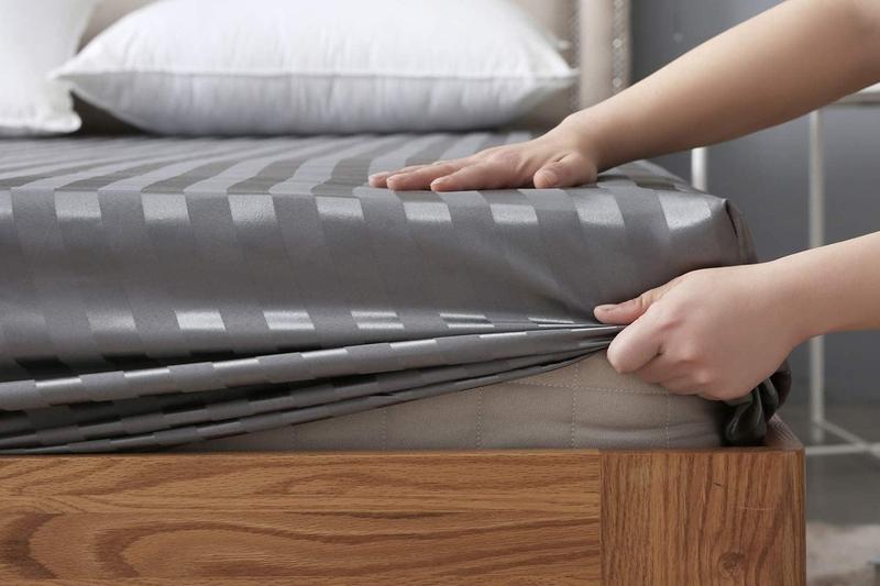 Product Introduction of Extra Deep Stripe Fitted Sheet 40cm / 16" 100% 600 Thread Count Egyptian Cotton Mattress Covers Bottom Bed Sheets Double King Super King Size 1
