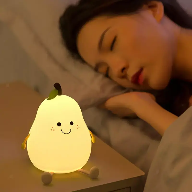 LED Pear Night Light Table Lamp Color Change USB Rechargeable for Bedroom UK - Cute Silicone Design Cable Charging 2