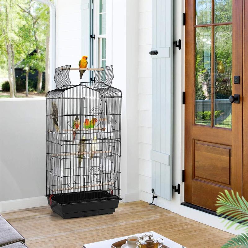Metal Bird Cage Parrot Cage for Budgie/Lovebird/Cockatiel/Canary with Open Play Top 104cm Black 1