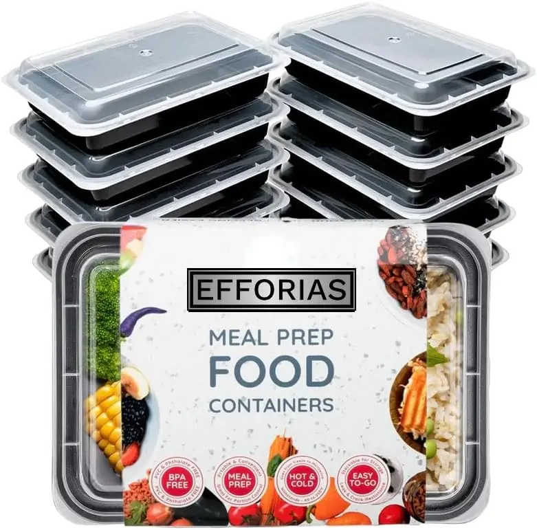 Efforias 1 Compartment 16oz Plastic Meal Prep Containers - Reusable BPA Free Food Containers with Airtight Lids - Microwavable, Freezer and Dishwasher Safe Kitchen Thick Utensils Storage Food Storage