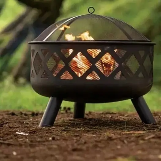 Burning Metal Fire Pit 61cm Letant Outdoor Garden Firewood BBQ Bonfire Patio 2