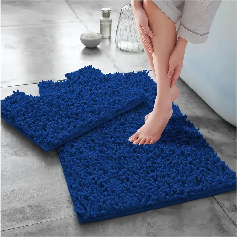 Loop 2 Piece Bath Mat Set, Non Slip Super Absorbent Microfibre Chenille Bathroom Mat Set,  Rug Mat, Regular and Extra large 6