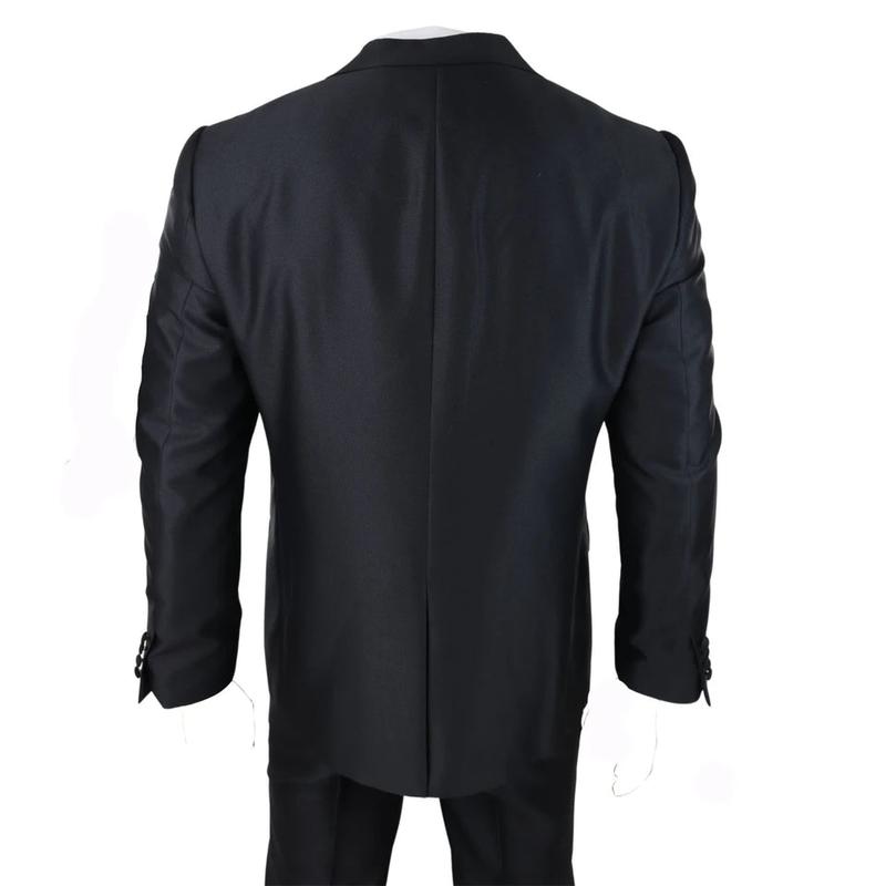 Men's Wedding 3 Piece Black Suit Silver Cravat Waistcoat Groom Bestman 5