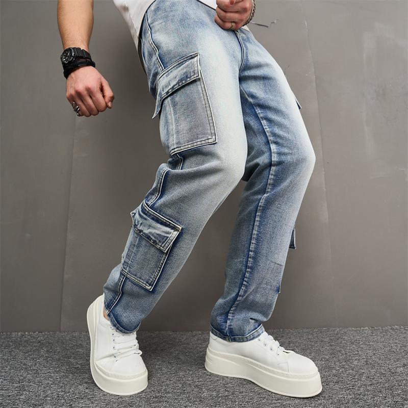 Product Introduction of Men Multiple pockets Cargo Jeans Stylish Streetwear Male Loose Carpenter Straight Casual Denim Pants 13