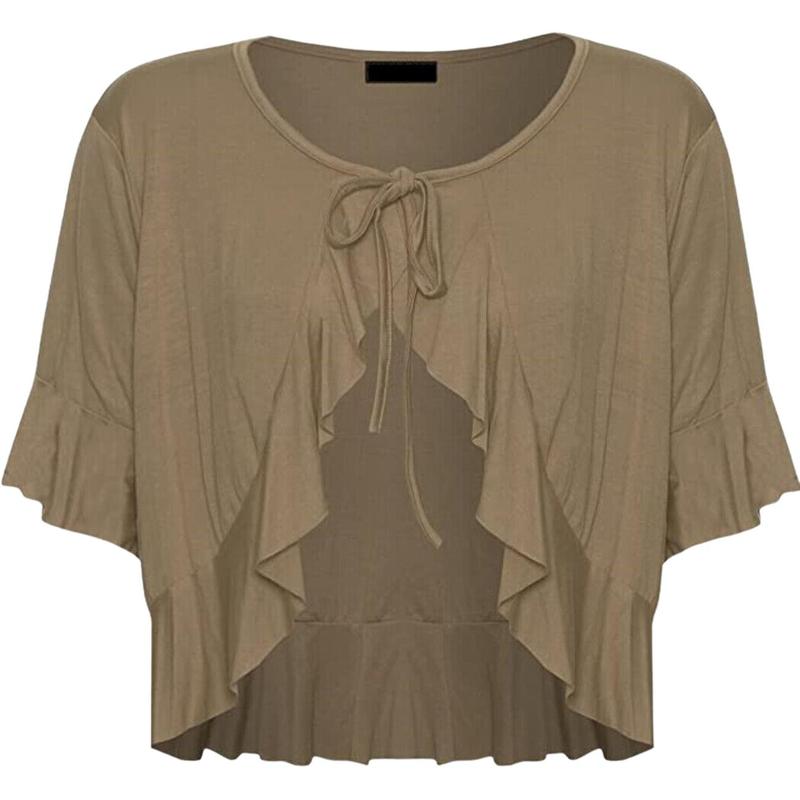 Womens V Neck Open Front Top Frill Tie Front Bolero Cardigan Ladies Evening Party Plus Size Top 4