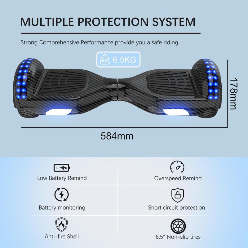 Hoverboard, 6.5"  Hoverboard with LED Lights/Bluetooth , For Adults and Kids 6
