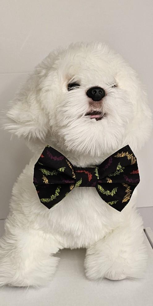 Product Introduction of Handmade Halloween Dog Bow Tie Pet Collar Accessories - Fun Bats Pattern 7