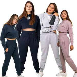 NOROZE Womens Tracksuit Full Set Ladies Ribbed Hem Crop Top Hoodie With Jogging Bottoms Womenswear Comfort Fit 2 Piece Tracksuit Set