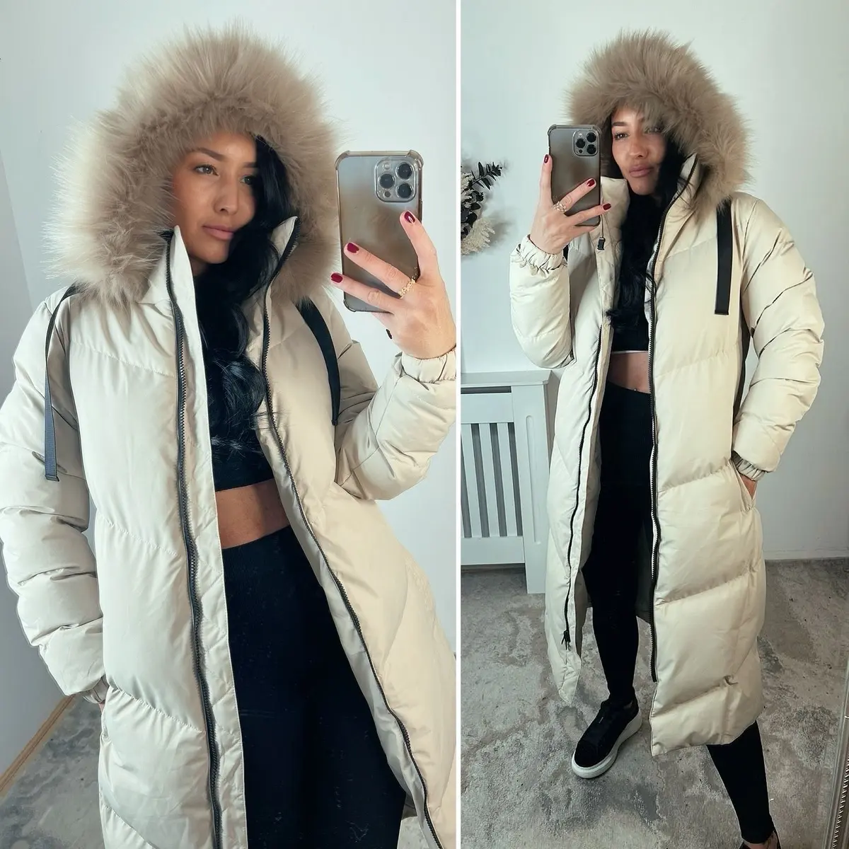 ANDORA Padded Faux Fur Zipper Longline Coat Winter Womenswear