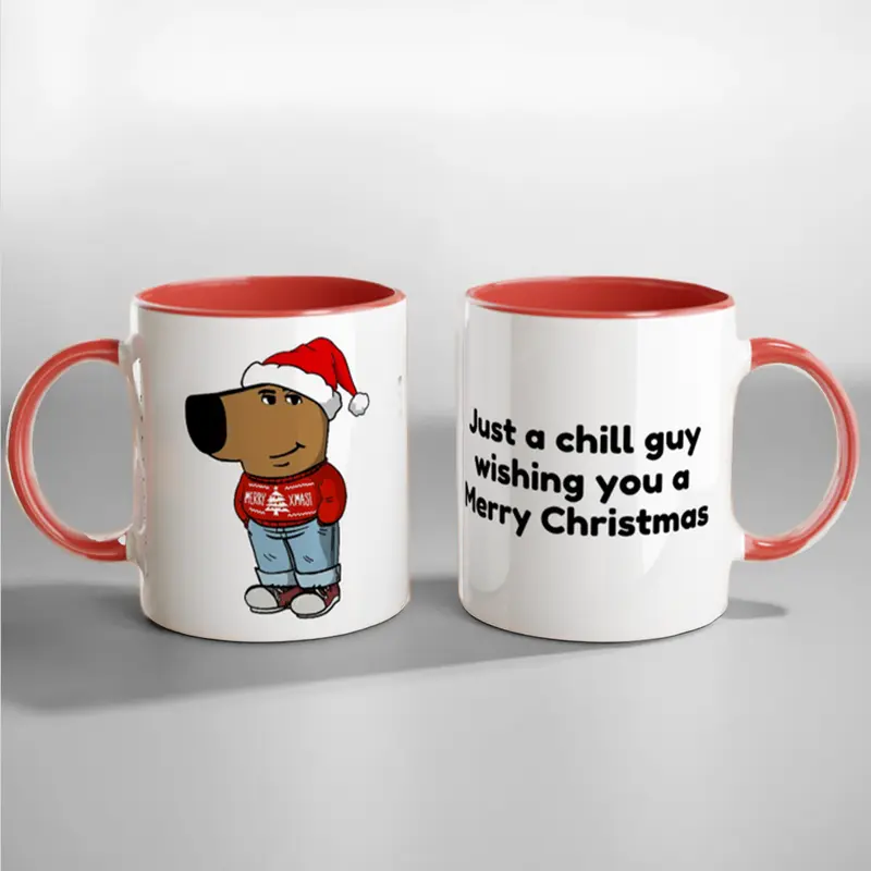 Chill Guy Christmas Mug - Viral Meme Design with Santa Hat - Festive and Funny 11oz Ceramic Mug" Cup Coffee Drinkware Glossy Printed 2