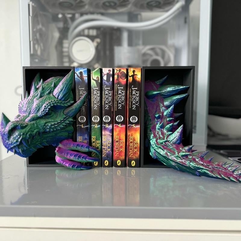 Dragon Book Nook 3D Printed Fantasy Shelf Decor Unique Gift - Ornaments Dragon Book Nook Insert | Magical 3D Effect Bookshelf Decor | ACOTAR Inspired | 3d Printed Decor | Unique Book Display | Bookish Gift Tail 4