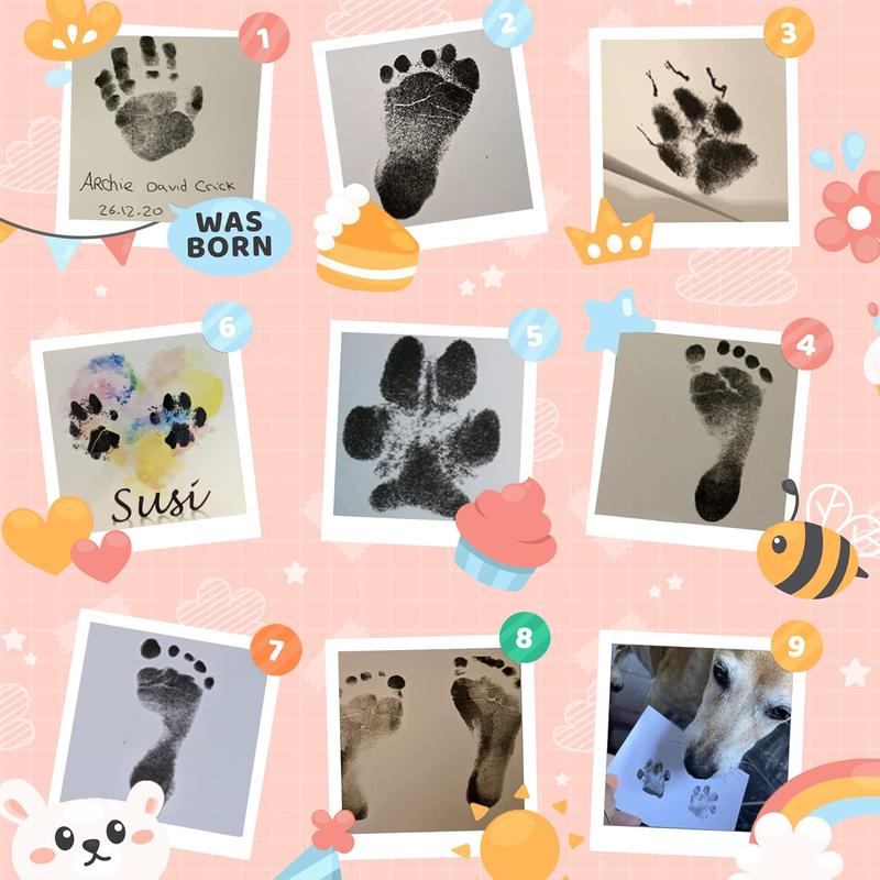 Baby Handprint and Footprint Kit, 3 Baby Inkless Print Pads, 6 Imprint Cards, Baby Footprint Kit,Safe Non-Toxic for Feet & Hand, Family Keepsake Black 3