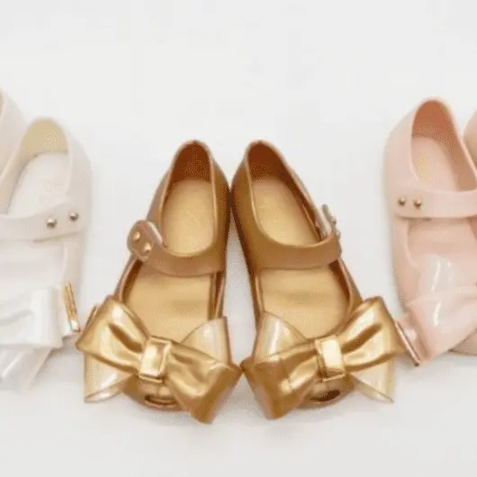 Girls Soft Jelly Bow Shoes White, Camel & Pink Toddler Comfortable 1