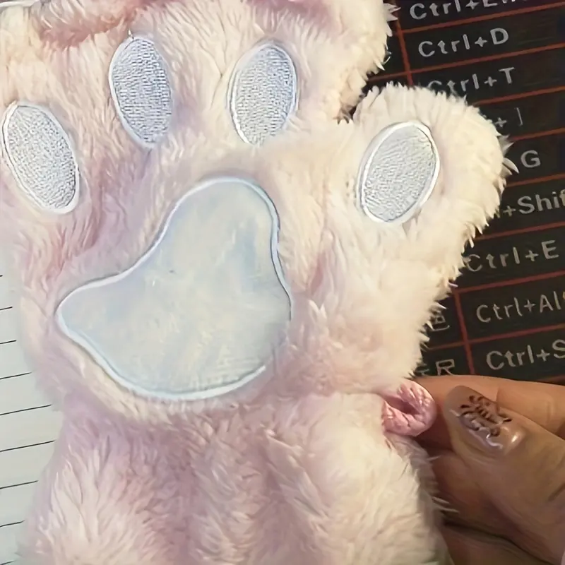 Cozy Plush Half Finger Gloves with Cat Claw Design, Soft and Warm Winter Gloves for Women 8