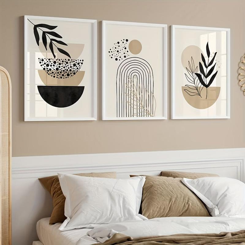 3pcs/set Canvas Poster, Modern Art, Black Beige Bohemian Abstract Painting, Botanical Geometry Boho Trendy Art, Ideal Gift For Bedroom Living Room Kitchen Dorm Corridor, Wall Art, Wall Decoration, Fall Decor, Room Decoration, No Frame 1