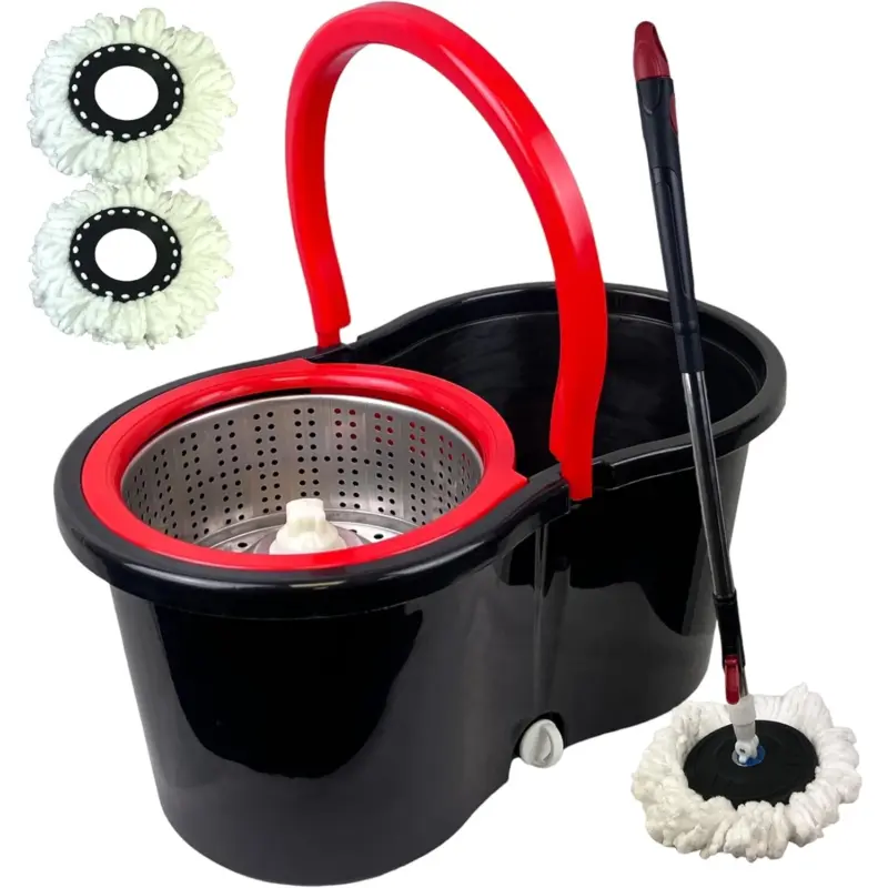 360 ° FLOOR MAGIC SPIN MOP BUCKET SET MICROFIBRE ROTATING DRY HEADS WITH 2 HEADS Cleaning Adjustable