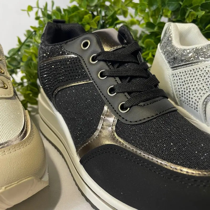 Women’s Wedge Bling Trainer - YD916, Comfortable Walking Shoes - Closed 6