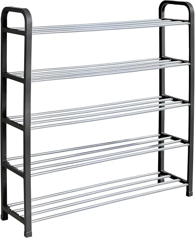5 Tier Shoe Slots Rack - Space Saving Shoe Storage Organiser with Quick, Tool-Free Assembly - Shoe Slots Holds 15-20 Pairs - Dimensions (L) 75.5cm x (W) 18.5cm x (H) 75.5cm - Black Metal Minimalist Multicolor Slide 4