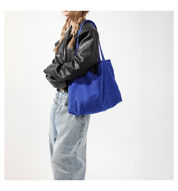 Product Introduction of Large Capacity Shopping Bag Casual Art Canvas Handbag Corduroy Tote Bag Simple Retro Shoulder Bag 17