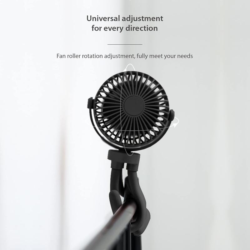 USB Handheld Fan with Flexible Tripod - Personal Portable Fan for Stroller, Car Seat, Desk - Rechargeable and 360° Rotatable - Black- Protection Usb Protection 7