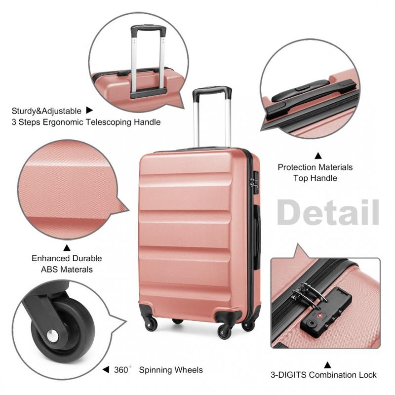 [MissLulu Bags] Horizontal Design ABS Hard Shell 19''/24''/28'' Suitcase with TSA Lock - Nude Pink 3