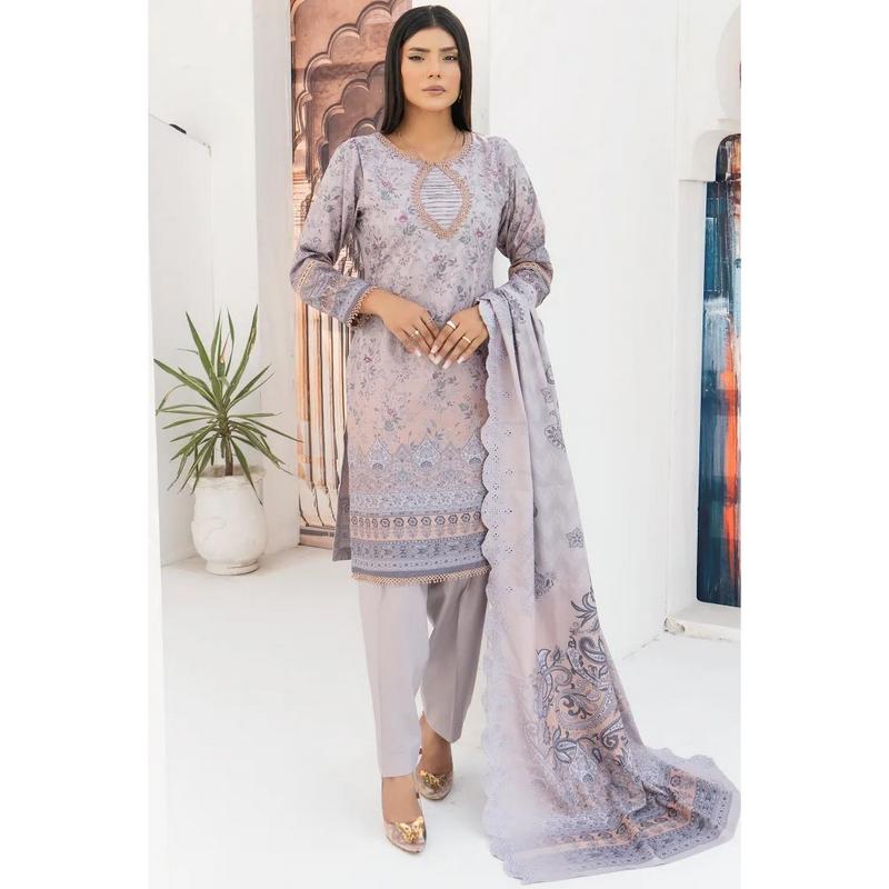Dhanak Print Ladies Pakistani Suits-Jazmin-1455-Grey Dress Dupatta 2