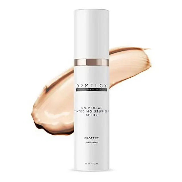 DRMTLGY Anti-Aging Tinted Moisturizer with SPF 46. Universal Tint. All-In-One Face Sunscreen and Foundation with Broad Spectrum Protection Against UVA and UVB Rays. 1.7 oz