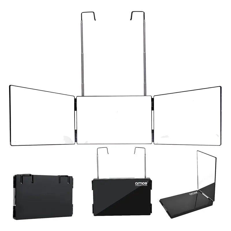 AMOS 3 Way Mirror, 360°, Trifold Height, Telescopic Door Hooks, Adjustable Mirror for Shaving, Hair Cutting, Makeup 3
