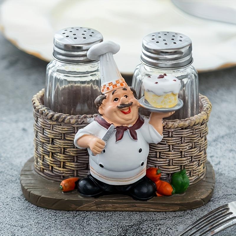 Product Introduction of Funny Salt And Pepper Shakers With Chef Figurines Holder, Resin Chef Ornament Spice Jars Holder Restaurant Kitchen Decor 5