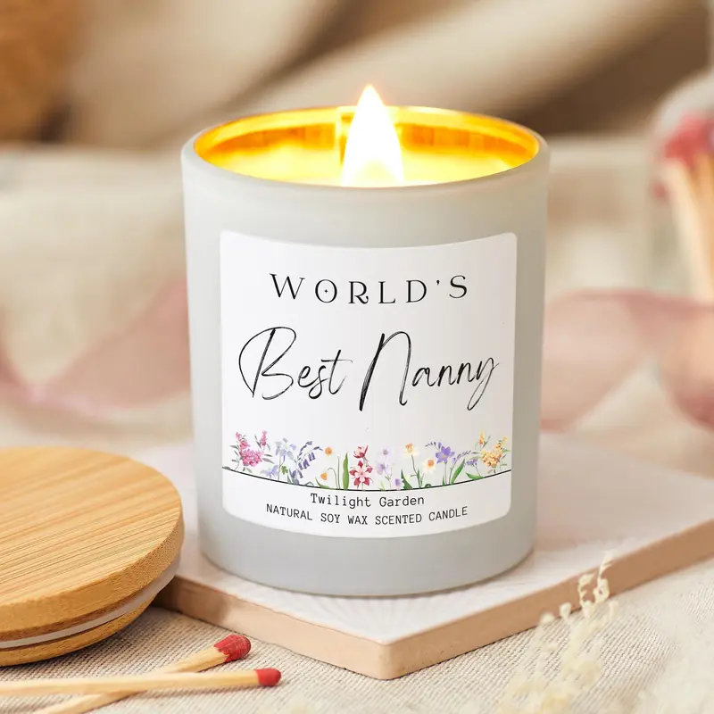 World's Best Nanny Birthday Candle Gift, Nana Mothers Day Presents, The Best Nanny Mothers Day Scented Candle For Gran, Grandma Candle Gift Set, Granny Gift Wood Wick Candle in Glass  Jar for Decor, Beautiful Fragrance 0