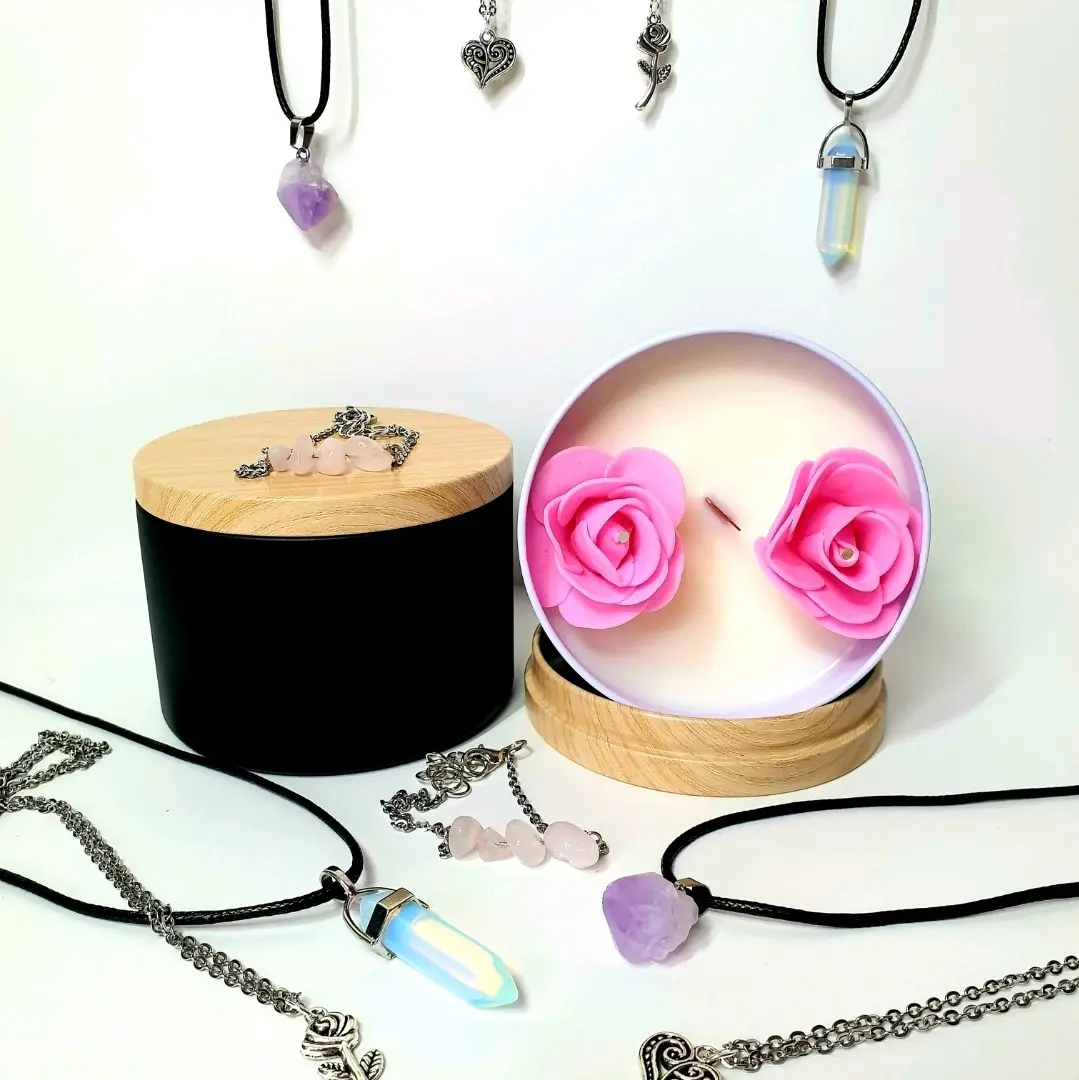 Vegan Rose Candle With A Hidden Jewellery Inside, Gifts Crystal Jewellery Hidden Surprise Inside, Sherbet Lemon Scented Soy Wax Romantic 8oz Decor Ornaments Freshener Decoration Perfume Aroma Friend