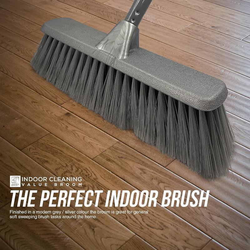 Broom (Grey, 120cm) - Perfect for Laminate, Vinyl or Wooden Floor, with Multi-section Handle and Flagged Bristle Brush Caravan Cleaning Kitchen Sweep 1