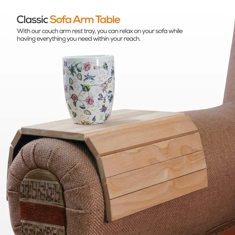 Foldable Wooden Sofa Arm Tray for Drink Snacks, Magazine, and Remote - Hevea Brasiliense Wood - Armrest Protector - Non Slip and Easy Installation table new  table ikea  furniture 4