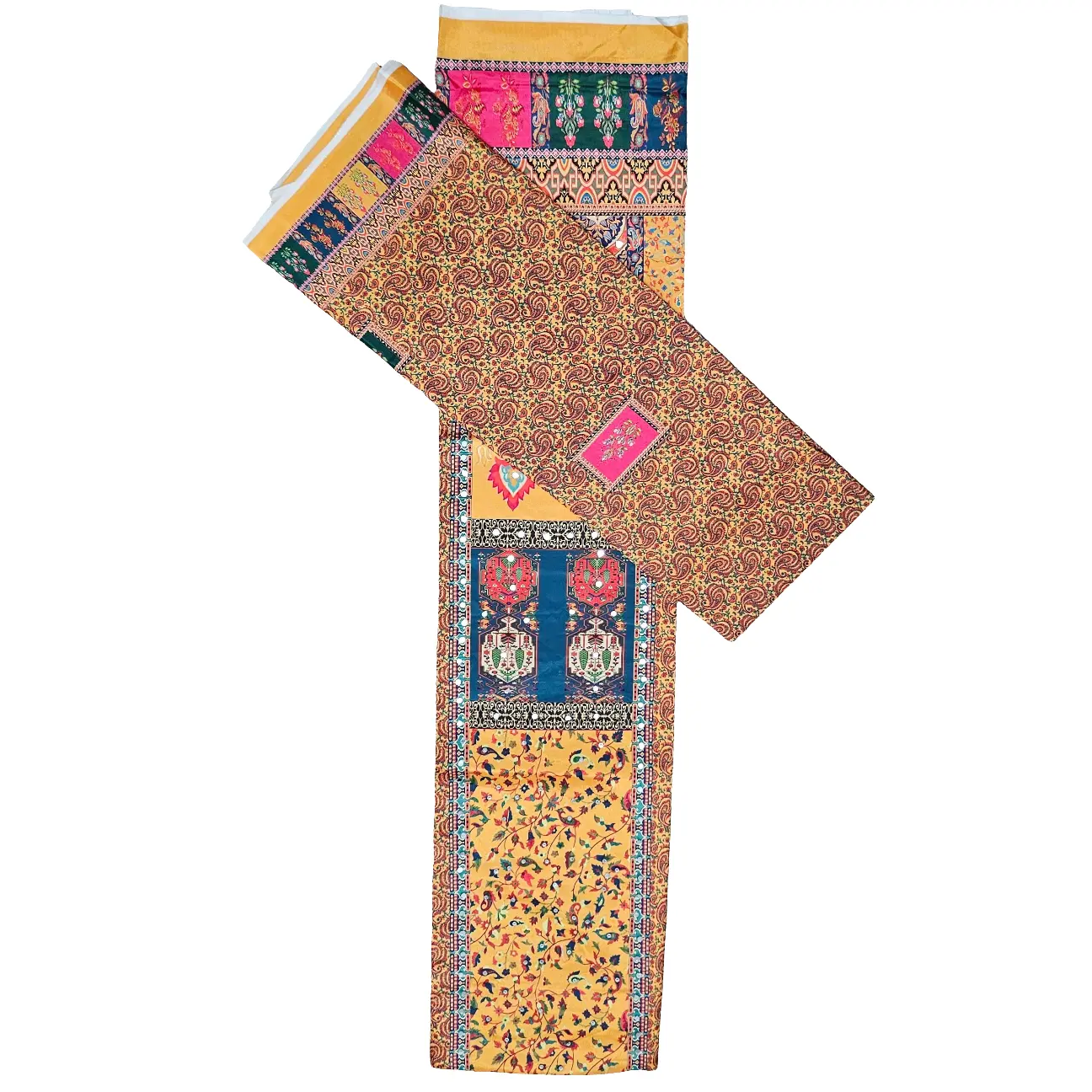 Yellow Mira Three Piece Suit French Crepe Semi Stitched Material