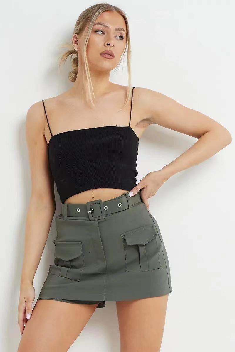 Product Introduction of (Seven Colors) High Stretch Fabric Women'sSolid Color Pockets Belt DecorShorts NewSkirts For Summer 2025 High Quality NewProductsLaunched Leather Belt Womenswear Bottom lowrise shorts joni  Lady Minimalist Basic 5