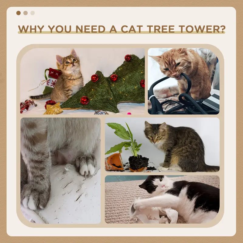PawHut Cat Tree, Kitten Scratcher Activity Centre with Sisal Scratching Post, Toy Ball 6