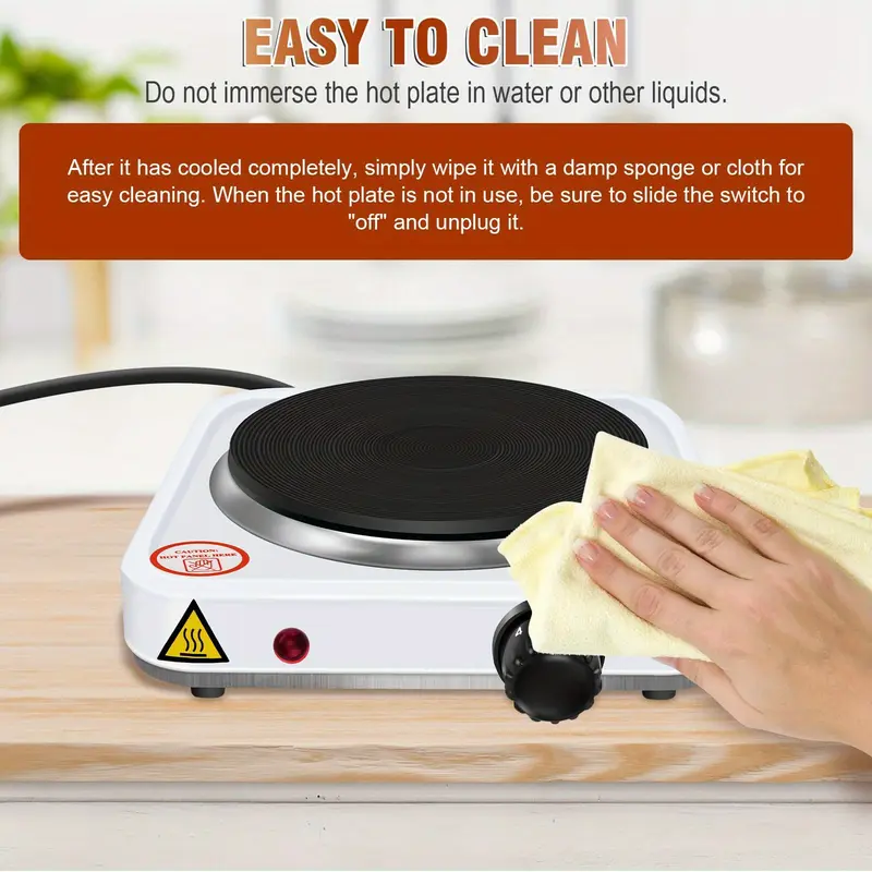 1000W Single Hot Plate Table Top Cooking – Stainless-Steel Heating Plate - Portable Electric Hob Single Burner with 5 Adjustable Thermostat for Home Kitchen Camping & Caravan Cooking 1