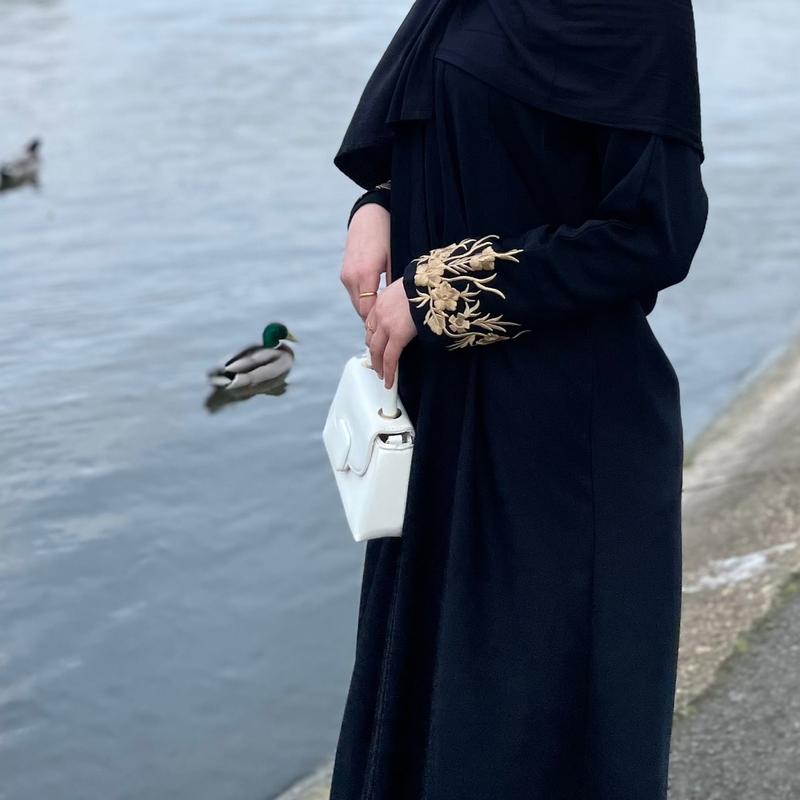 Taar Abaya - Nidha Fabric, Long Sleeve, V-Neck, Plain Design, Formal Occasion 1