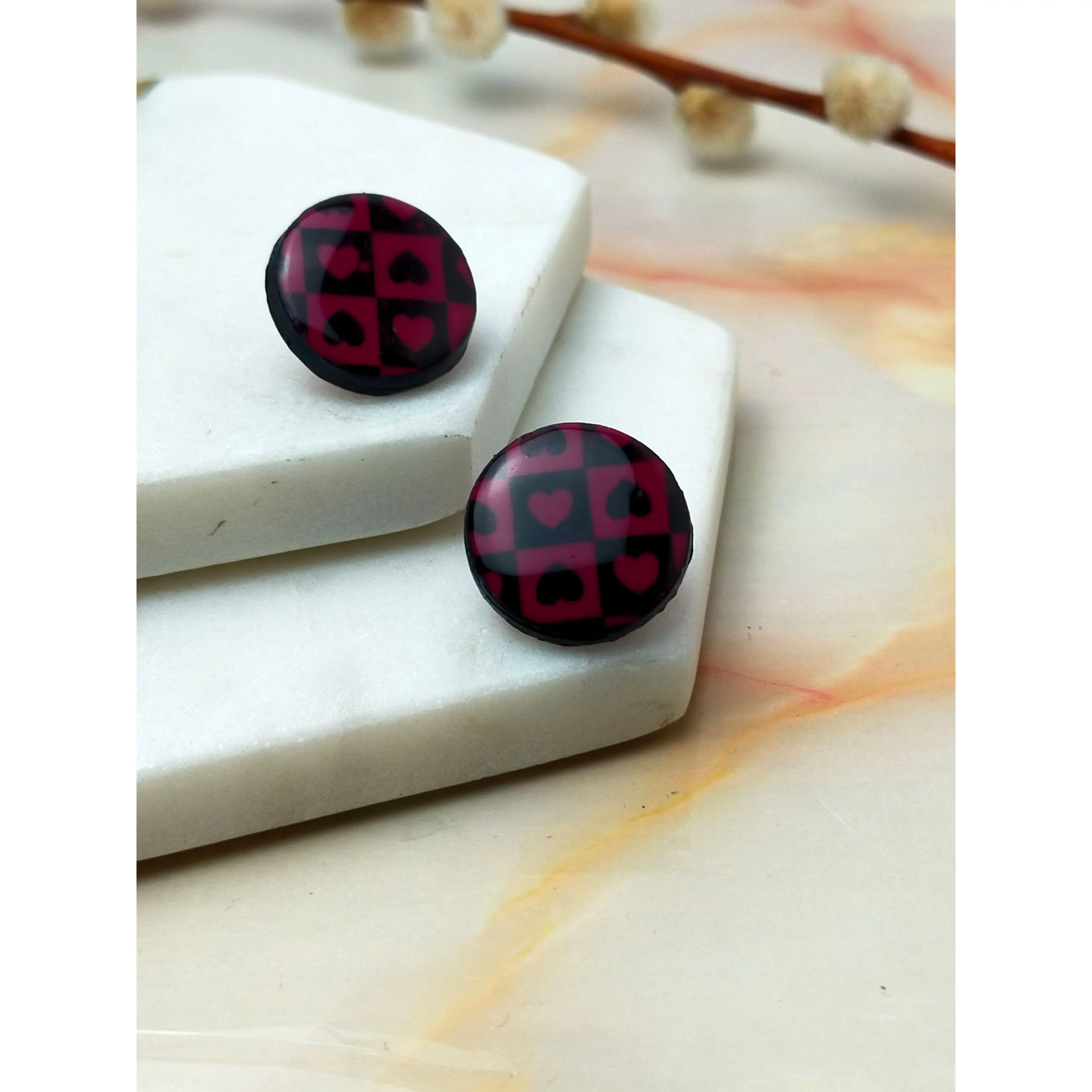 "Poppy" Checkmate Wine & Black Studs