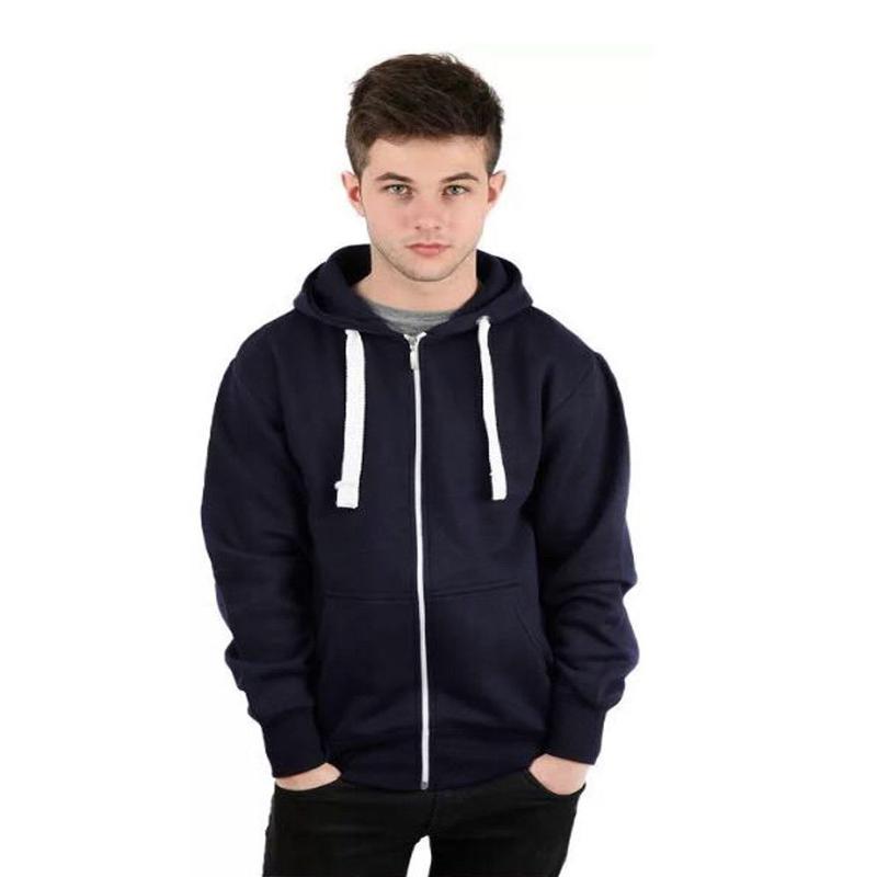 Men's Plain Zip up Hoodie in Fleece, White Drawstring and Zipper, Front Pockets and Hood- Boys Basic Hoody, Size Medium to 5XL 7