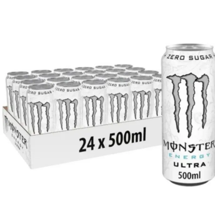 Monster Energy Ultra White 24-Pack Sugar-Free Energy Drink, 500ml Cans - Sport, Beverage Flavor